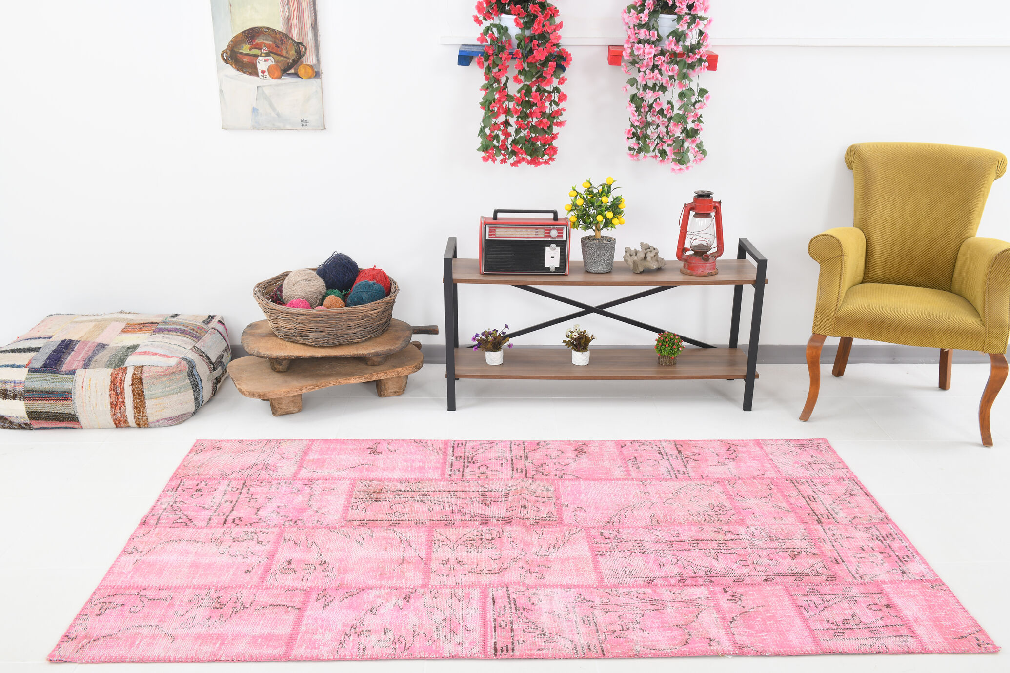 4x7 Soft Pink Vintage Patchwork Rug 225x123Cm