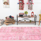 4x7 Soft Pink Vintage Patchwork Rug 225x123Cm
