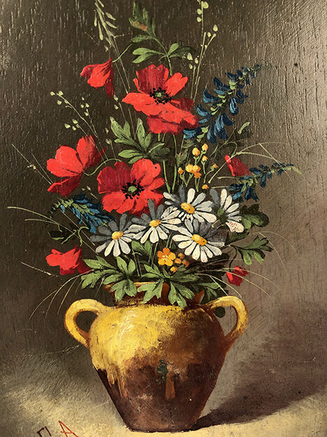 Pair of miniatures, oils on panel, bouquets of flowers