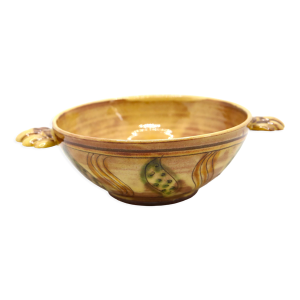 Bol artisanal made in France jaune aux feuillages abstraits