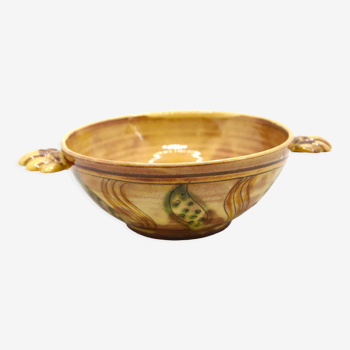 Handmade bowl made in yellow France with abstract foliage