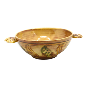 Handmade bowl made in yellow France with abstract foliage