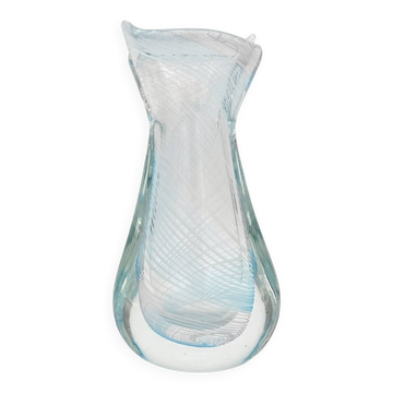Vase Sculpture Murano Zanfirico Filigrana Sommerso Bleu Rose Blanc