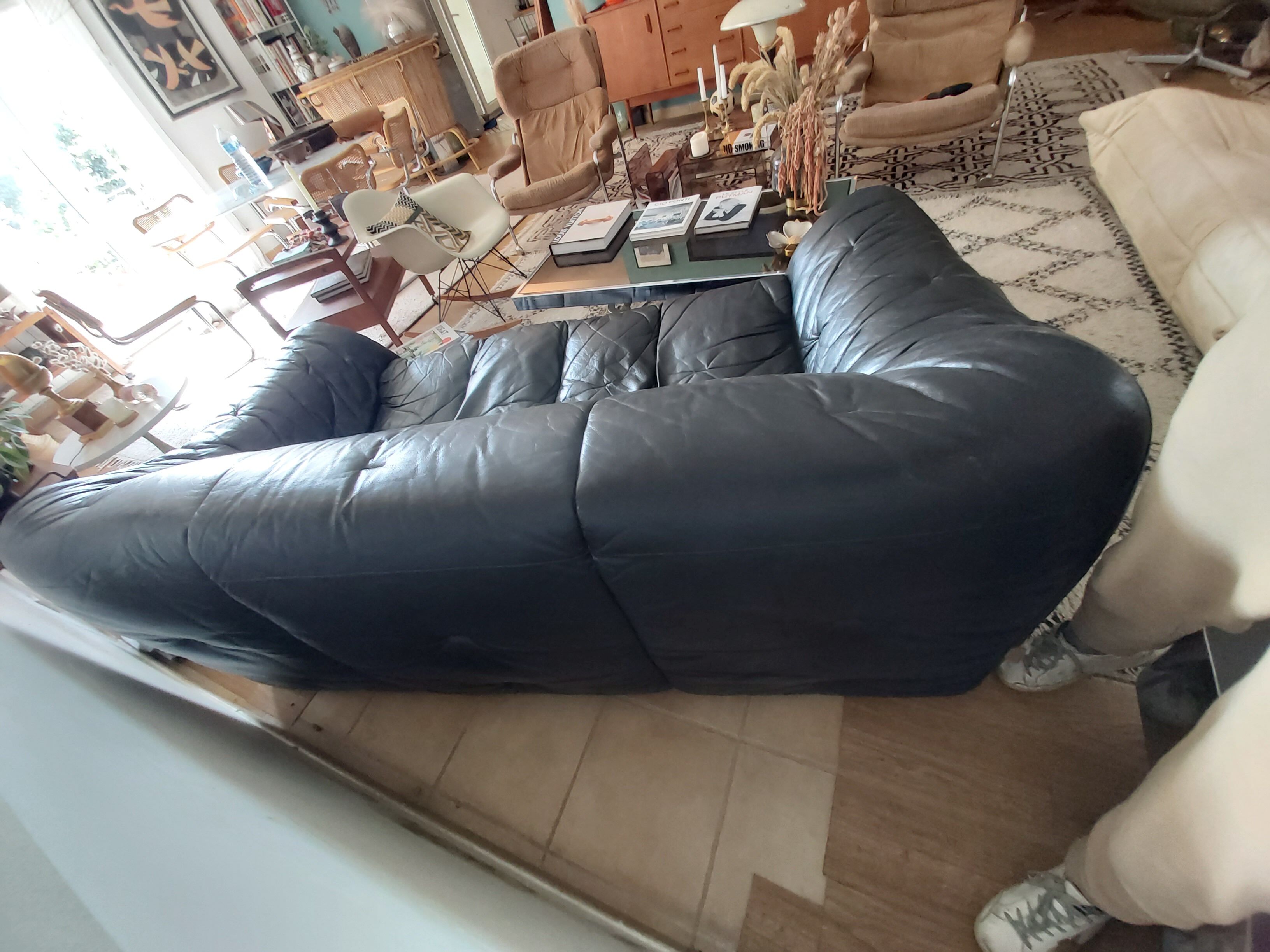 80s black leather Sloop Sloop Line Sofa