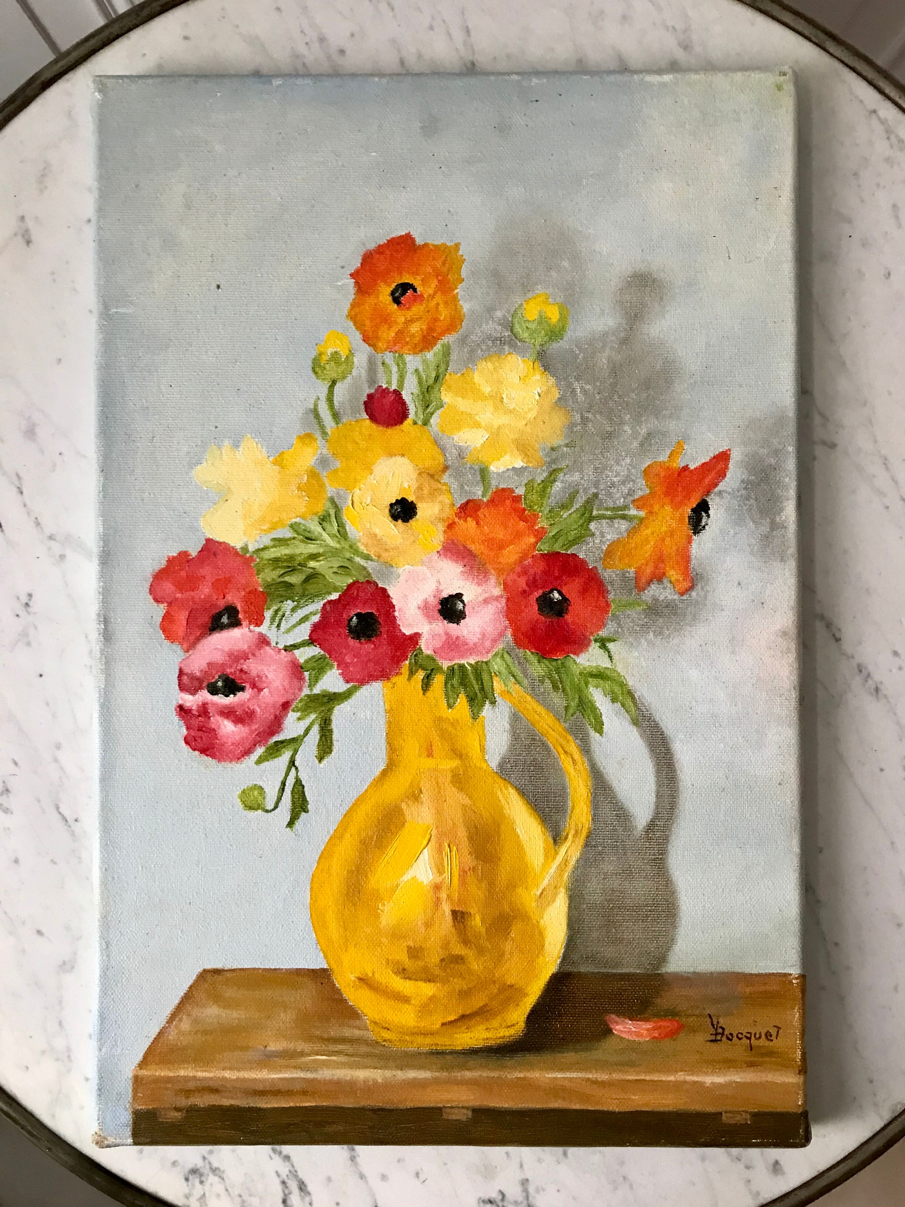 Tableau huile sur toile bouquet de fleurs vintage