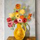 Tableau huile sur toile bouquet de fleurs vintage