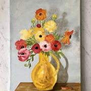 Oil painting on canvas Vintage bouquet of flowers