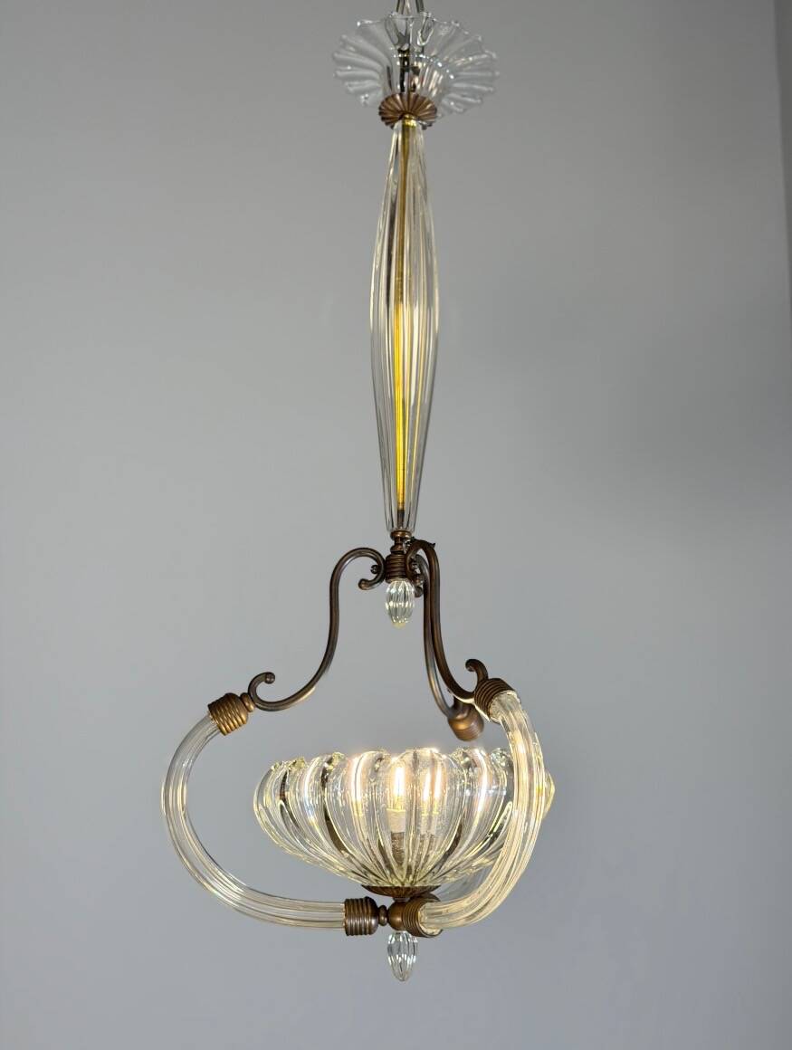 Lustre vénitien en verre de Murano et laiton, vers 1950