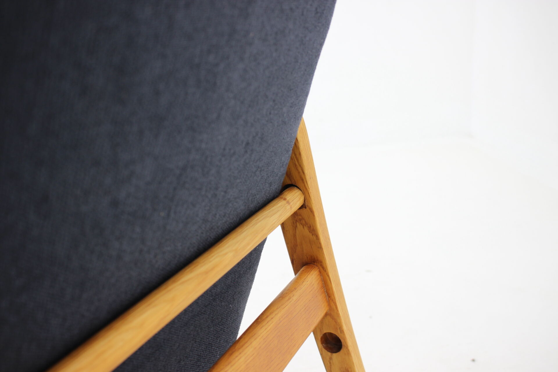 Oak reclining wing chair, czechoslovakia, 1960