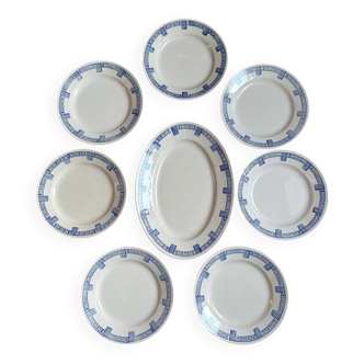 Set of 7 flat plates and 1 dish Lorris Gien