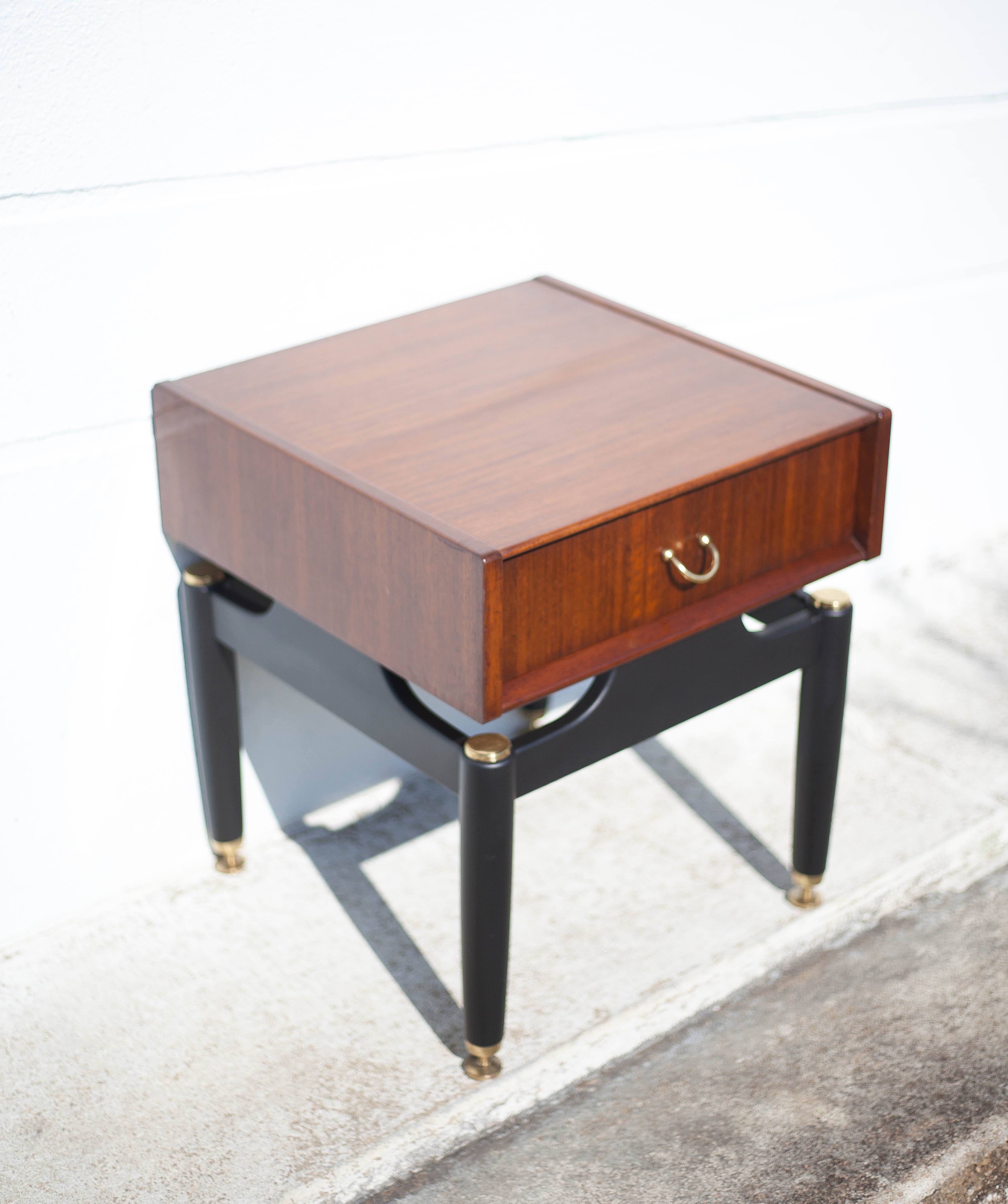 G-Plan bedside table in vintage wood and brass