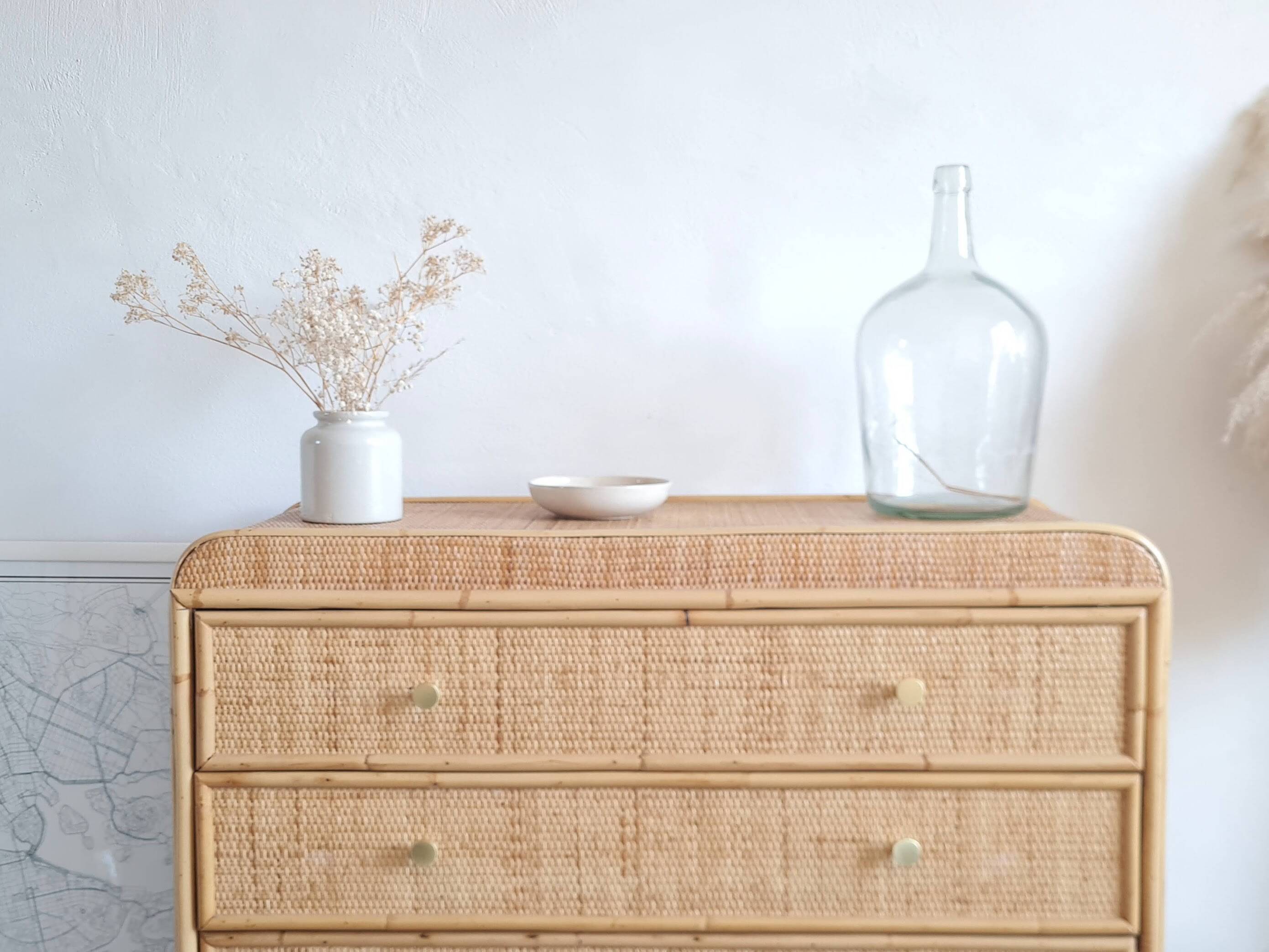 Vintage rattan chest of drawers