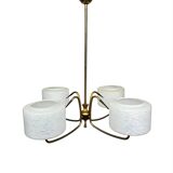 Mid-Century Atomic Brass and Glass Chandelier- four-armed ceiling Lamp- 50s