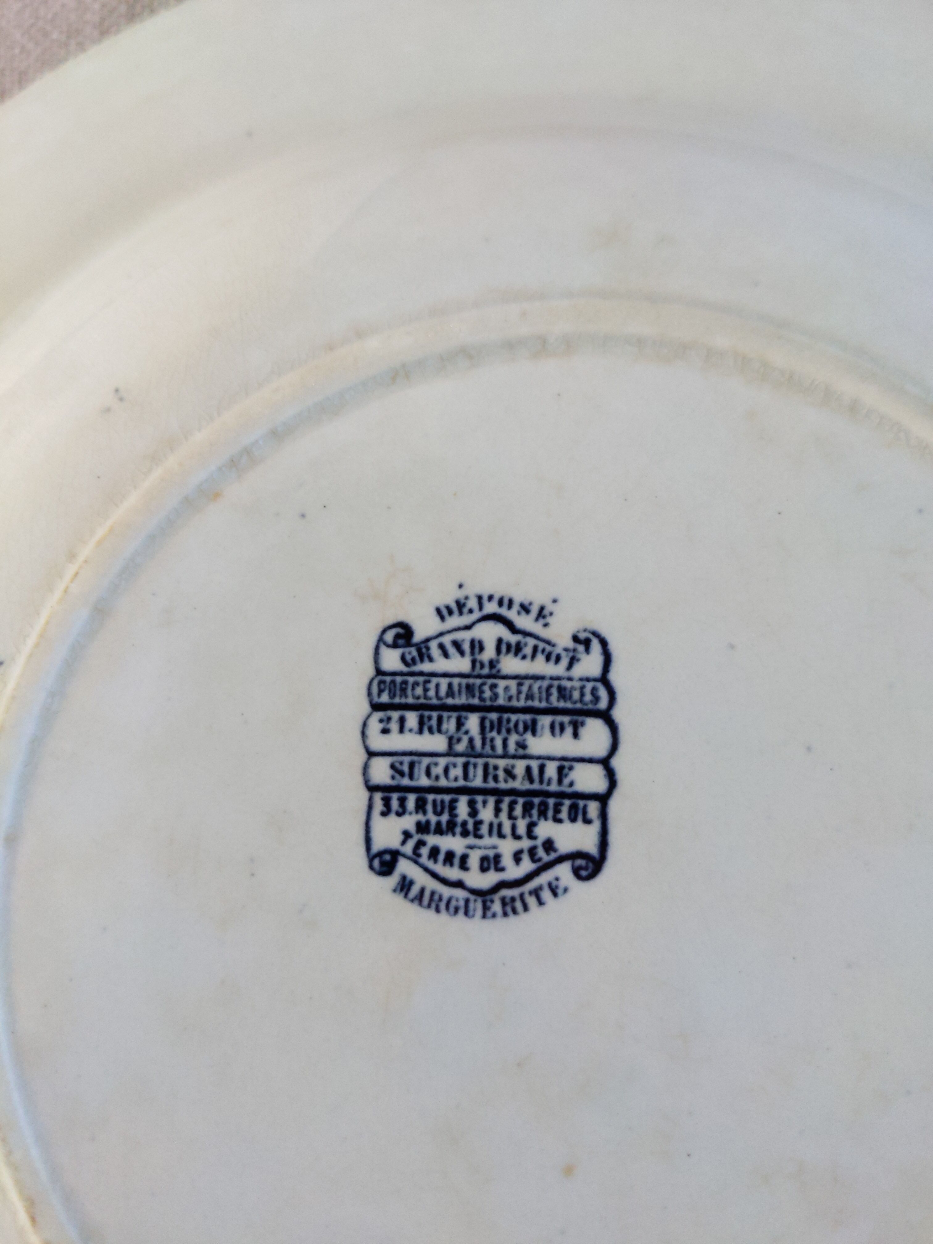 Vintage antique plate porcelain iron earth Marguerite drouot