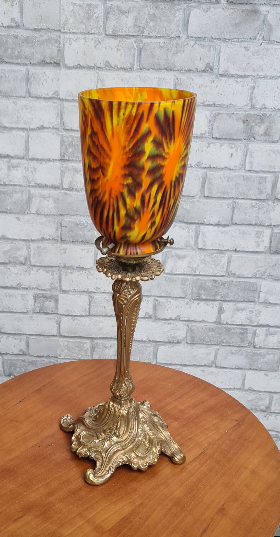 art nouveau rocaille style bronze lamp, superb tulip, 36x15, very good condition