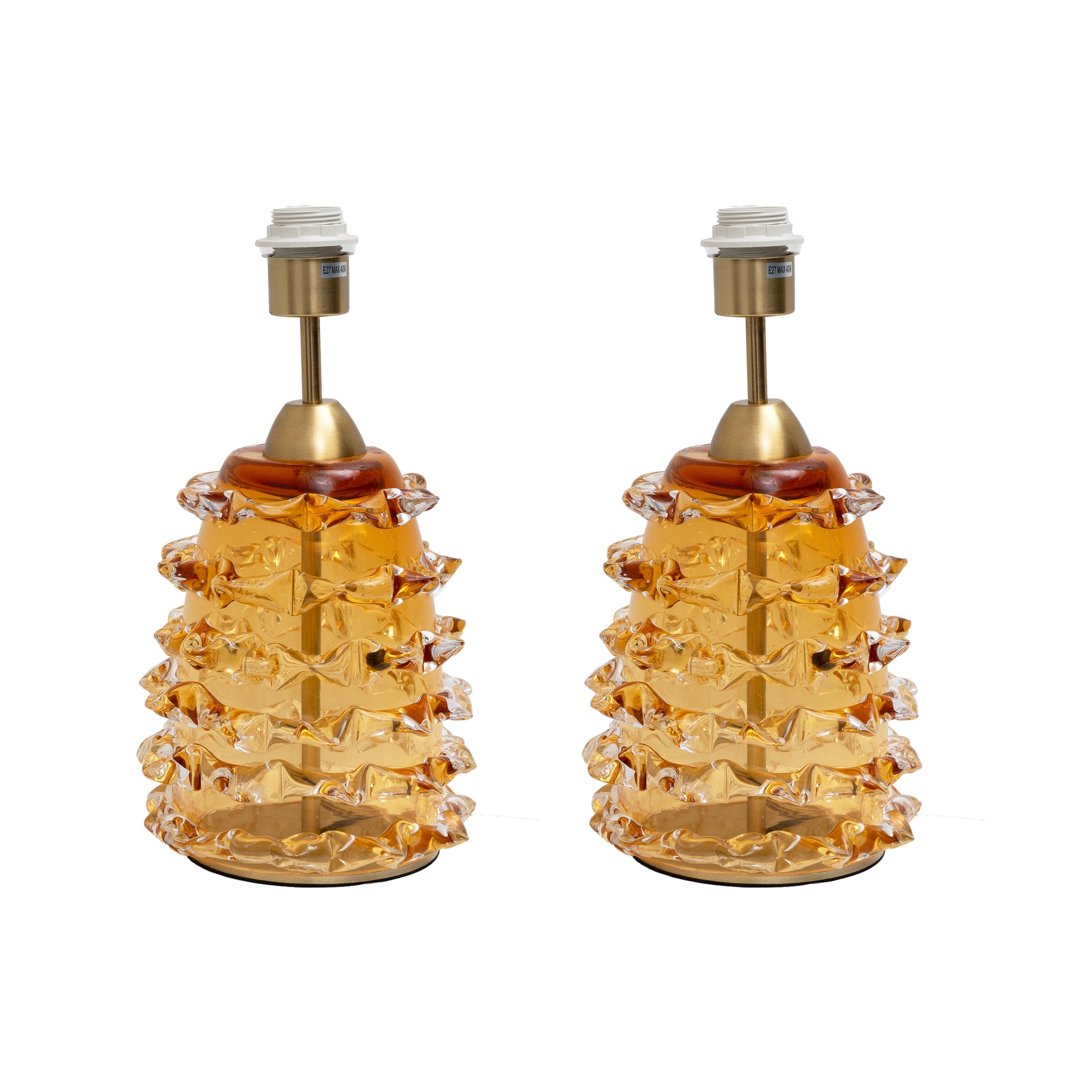 Paire de lampes de table en verre de Murano Amber Rostrato