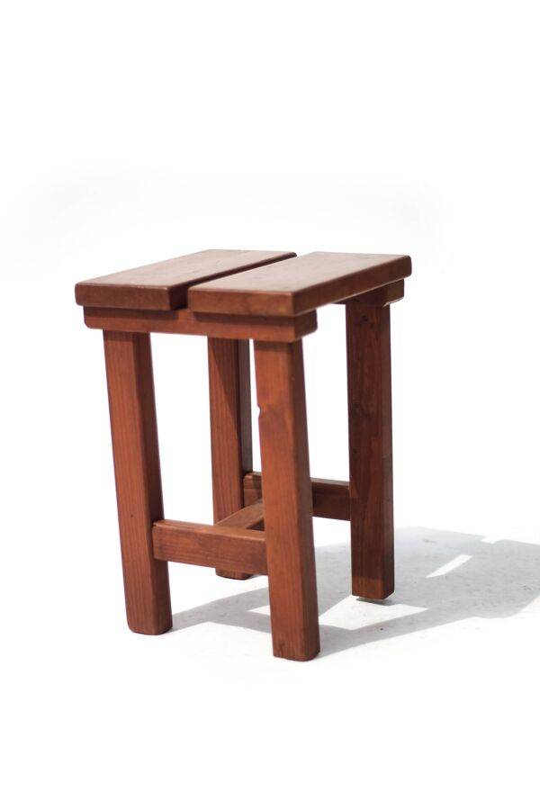 Tabouret vintage, tabouret en pin brutaliste, tabouret d'appoint