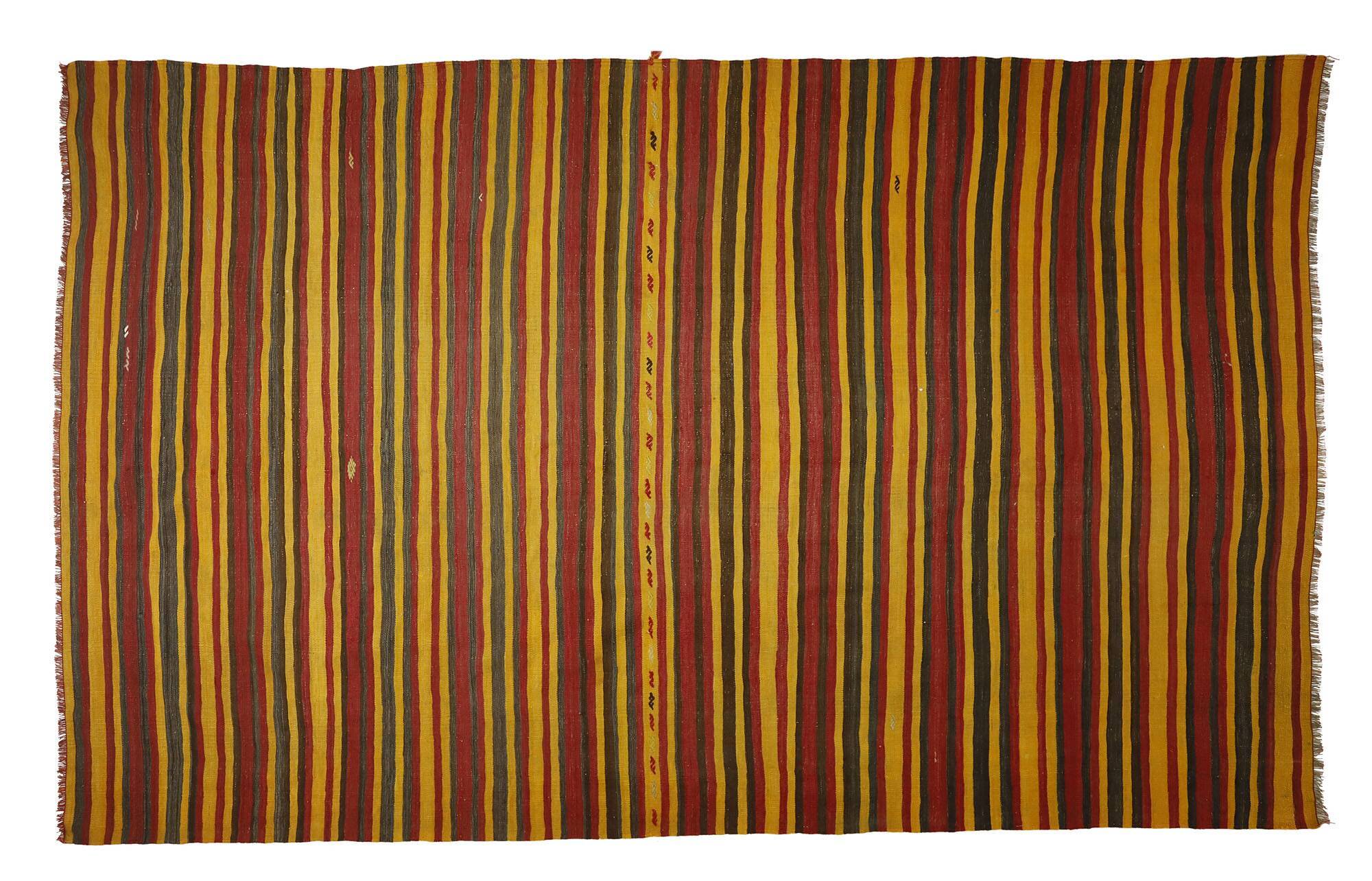 Grand Turkish Vintage Kilim Striped Red and Yellow 326 x 196 cm