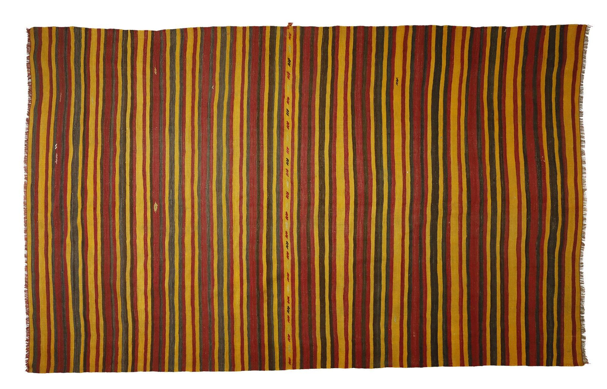 Grand Turkish Vintage Kilim Striped Red and Yellow 326 x 196 cm