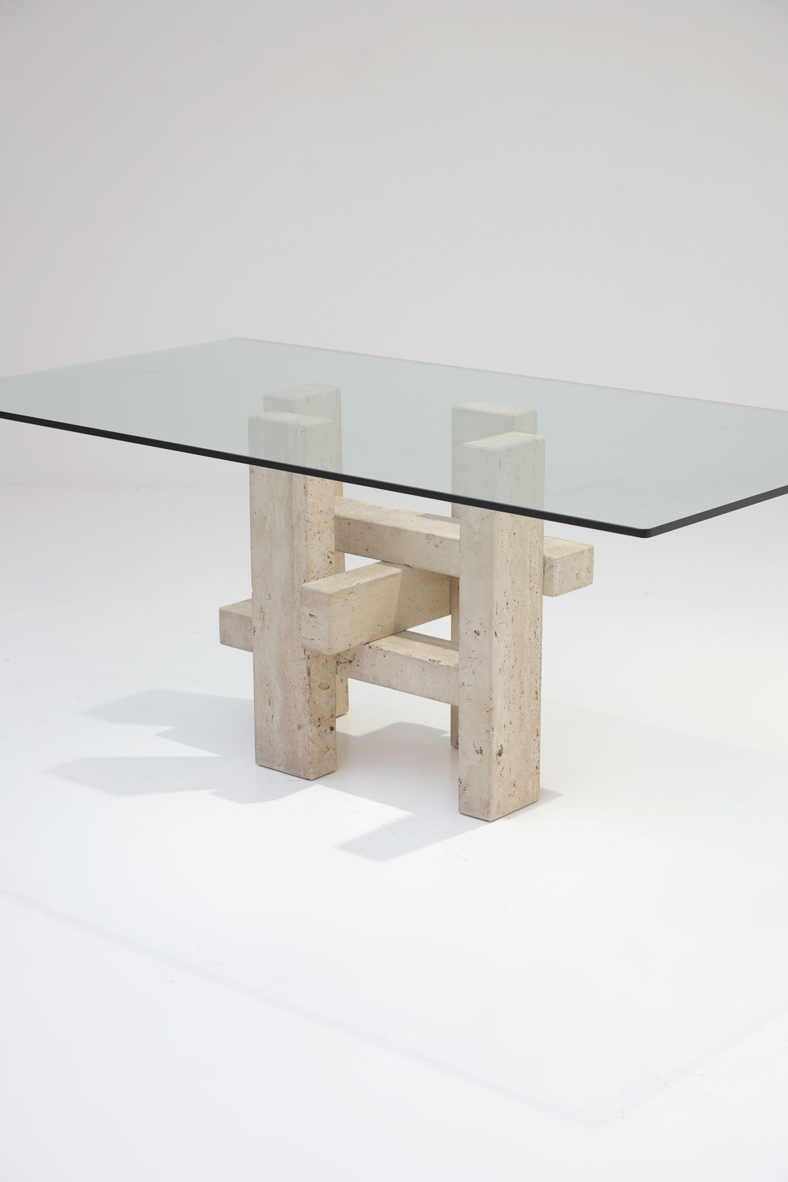 Travertine dining table by Willy Ballez