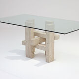 Travertine dining table by Willy Ballez
