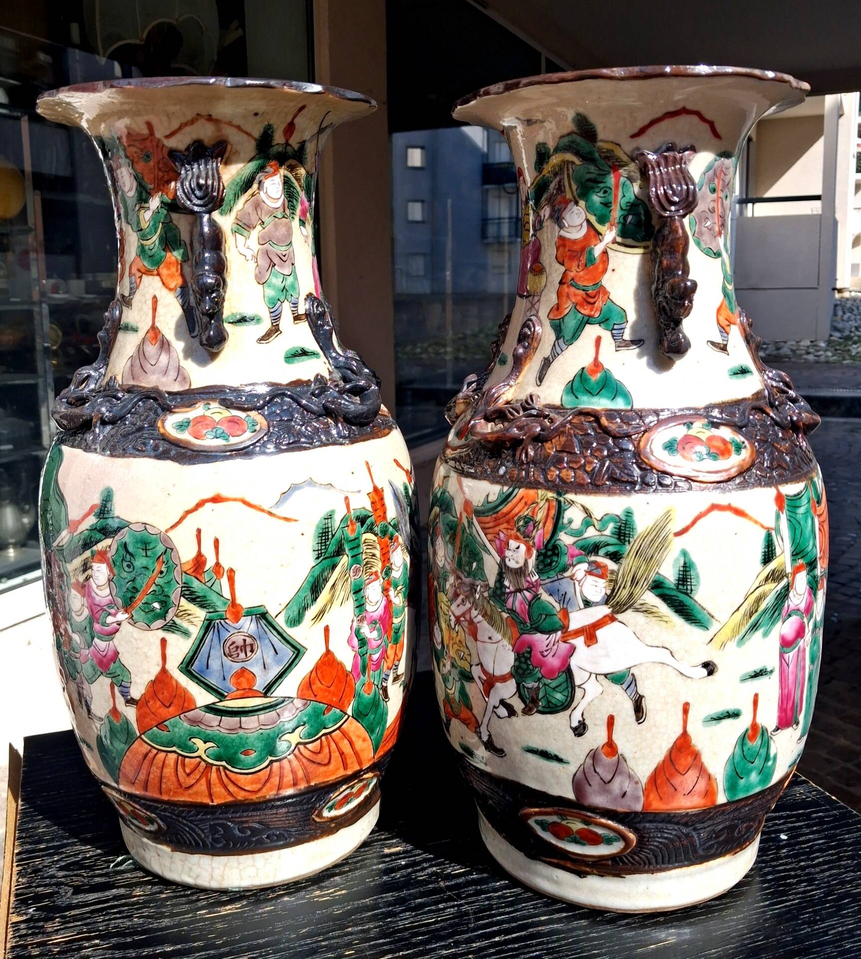 Pair of large ceramic vases from Nanking, China, Asian decor.