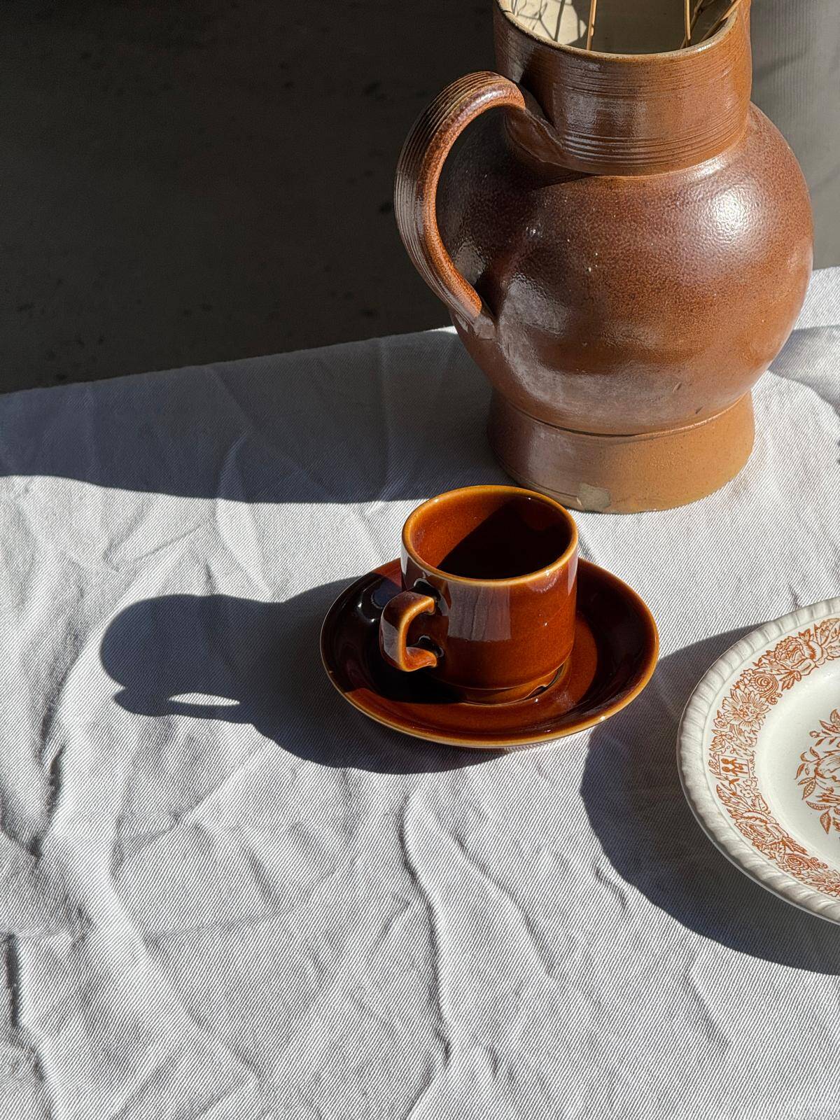 Set of 6 vintage dessert plates made in Poland with a plant motif.