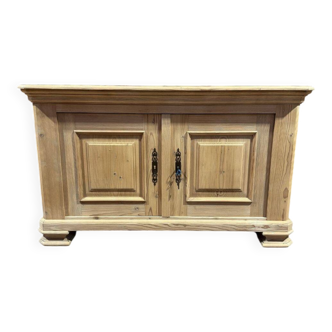 TV unit / Small low sideboard in solid pine - 1980s - Sandblasted