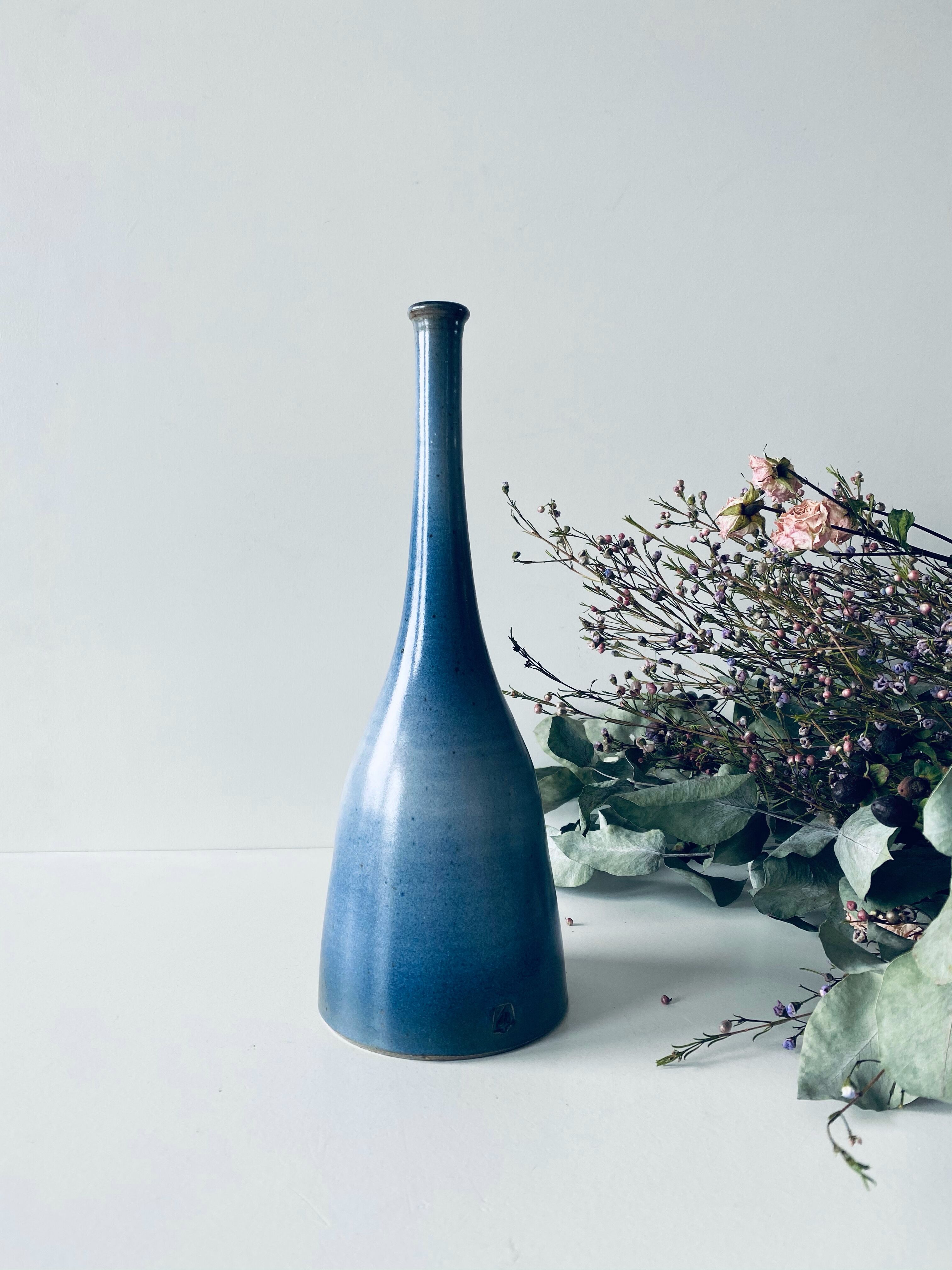 Signed blue sandstone soliflore vase