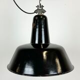 Industrial Black Enamel Factory Lamp with Cast Iron Top, 1950s