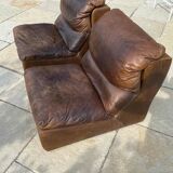 Pair of vintage leather armchairs / fireside chairs / clubs, 1970s