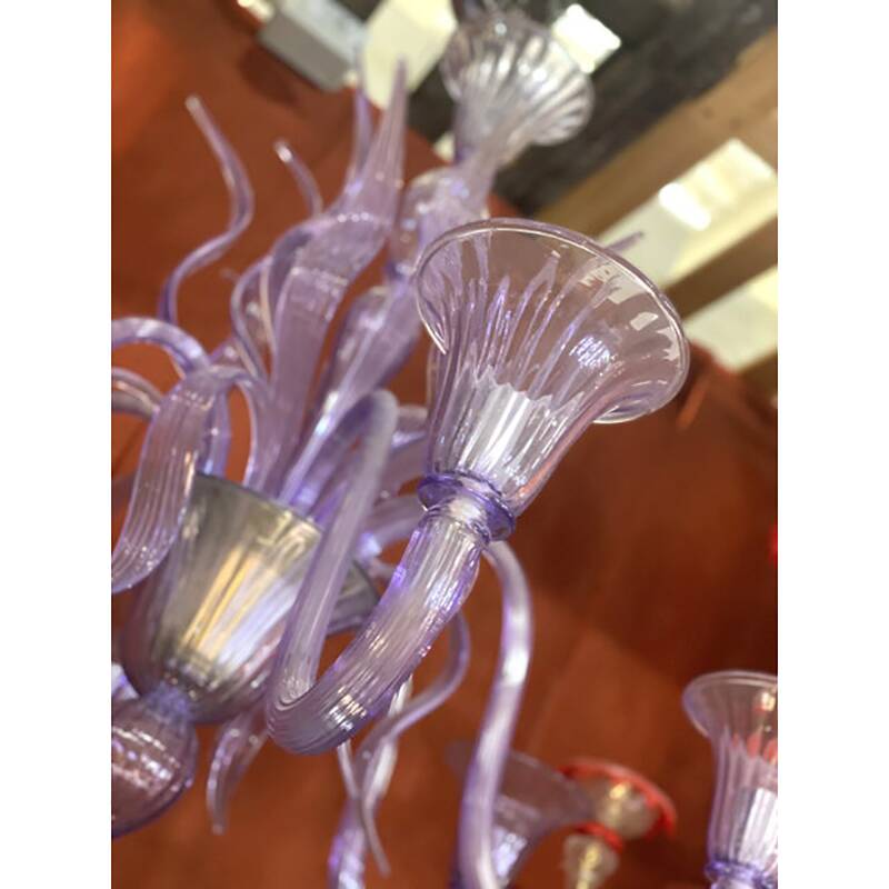 Contemporary Wisteria "Glicine" Murano Style Glass Leaf Chandelier