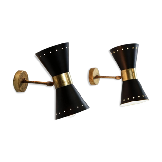 Paire d'appliques diabolo italiennes noires