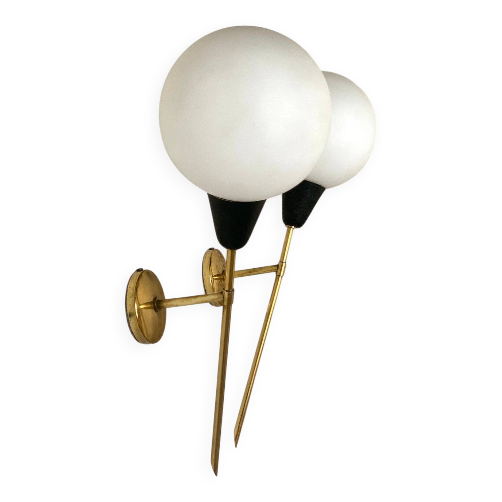 Pair of vintage brass and opaline wall sconces