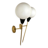 Pair of vintage brass and opaline wall sconces