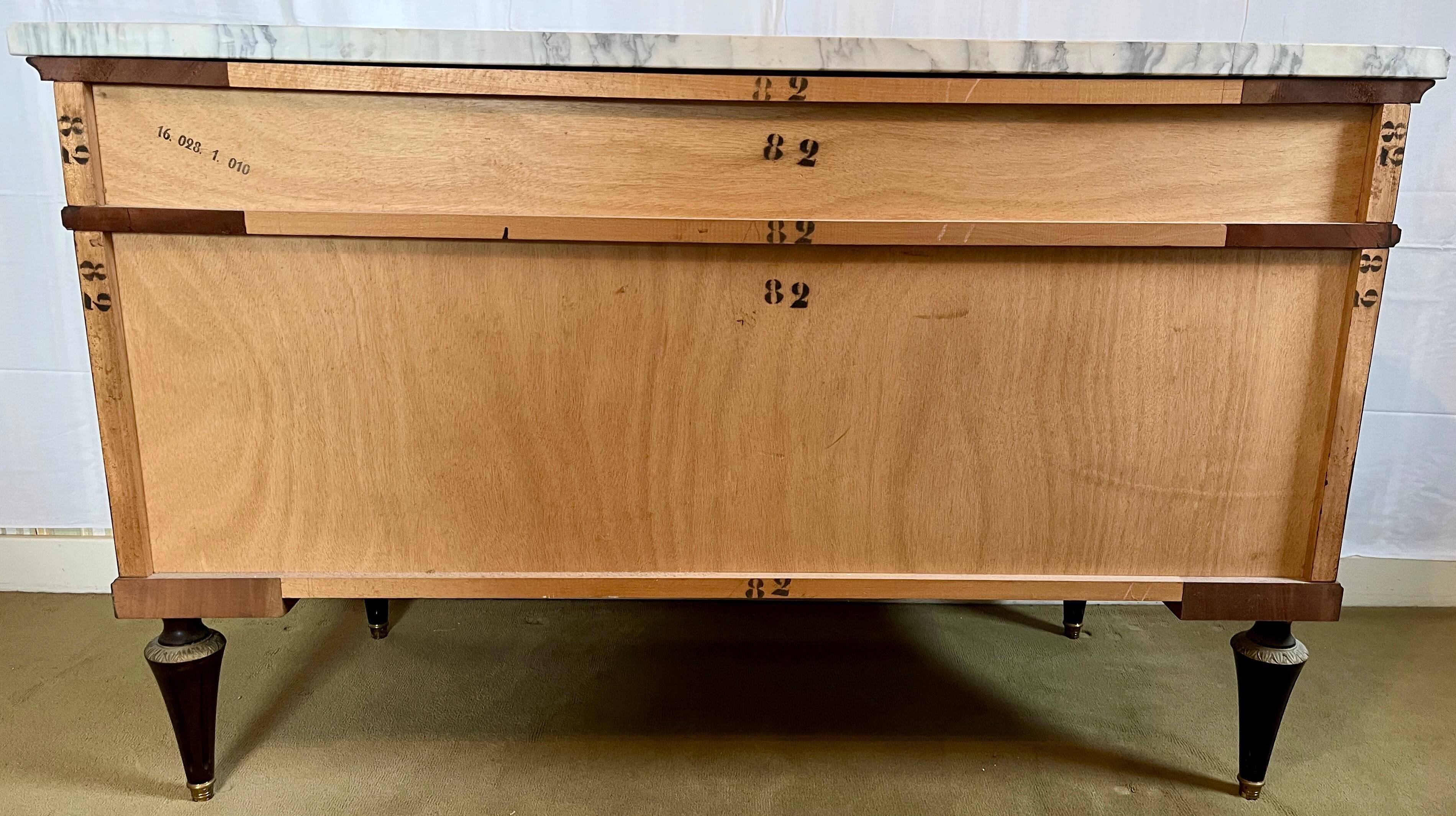 Large Louis XVI style chest of drawers, marble top.