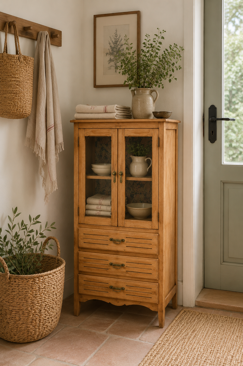 Buffet parisien vitré Art déco en bois brut
