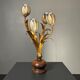 Midcentury Hollywood Regency Florentine gilt metal flower table lamp, 60s.