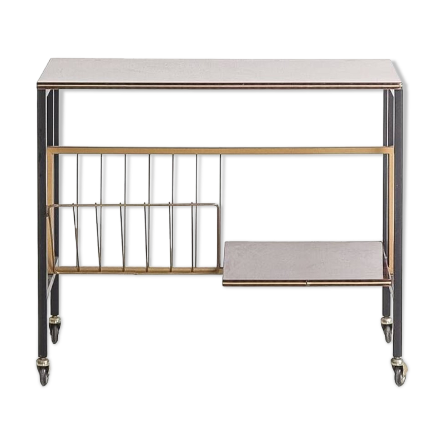 Console à vinyle/ Table d'appoint vintage sur roulette, 1970