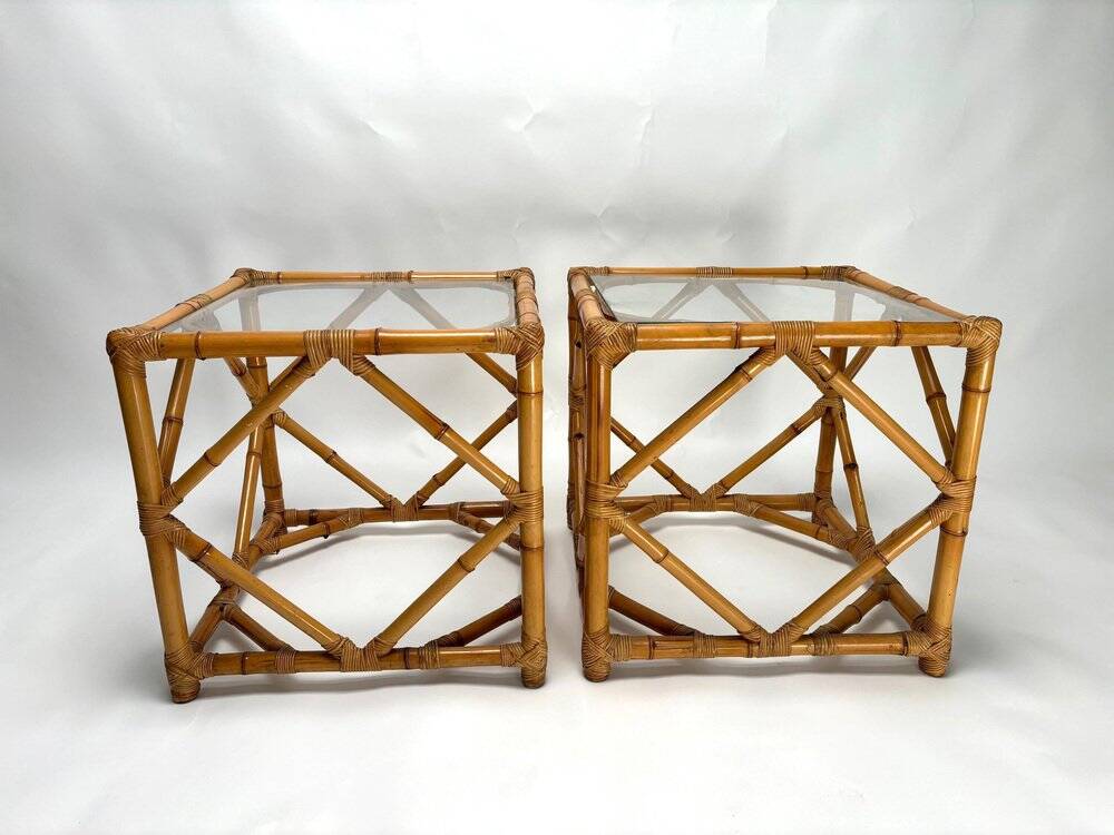 Bamboo and Glass Nightstands attributed to Vivai Del Sud, Italy, 1970s, Set of 2