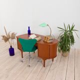 Mid Century free standing bullet shape executive teak desk by H.P. Hansen, Denmark, 1960s