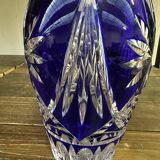 Vase Baccarat en Cristal Taillé Bleu Cobalt H 26 cm