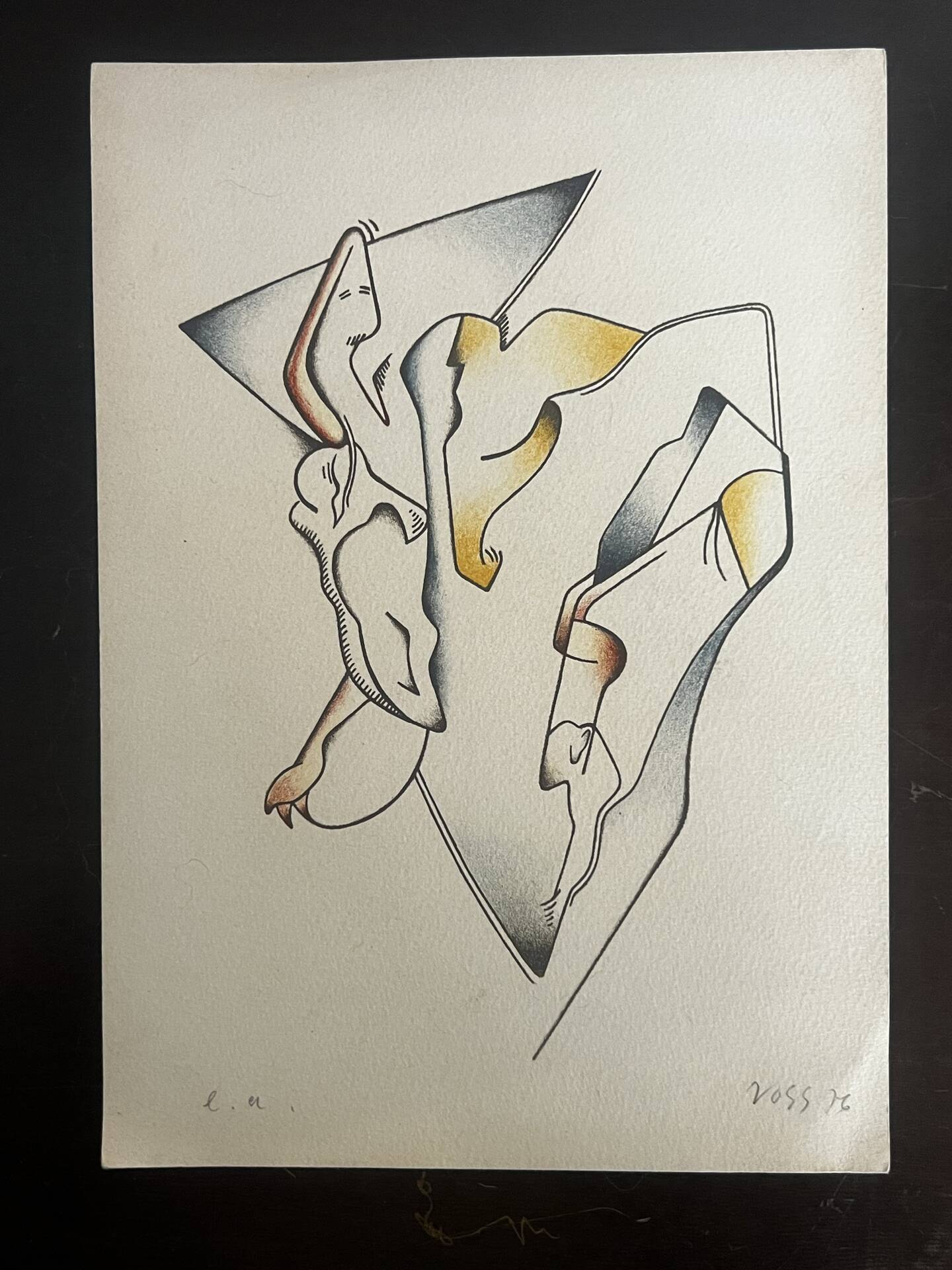 Lithograph jan voss 1976 / abstract surrealist modernist vintage