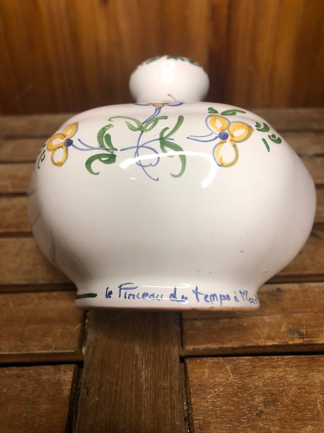Old moustiers flower stick vase vintage painted white ceramic