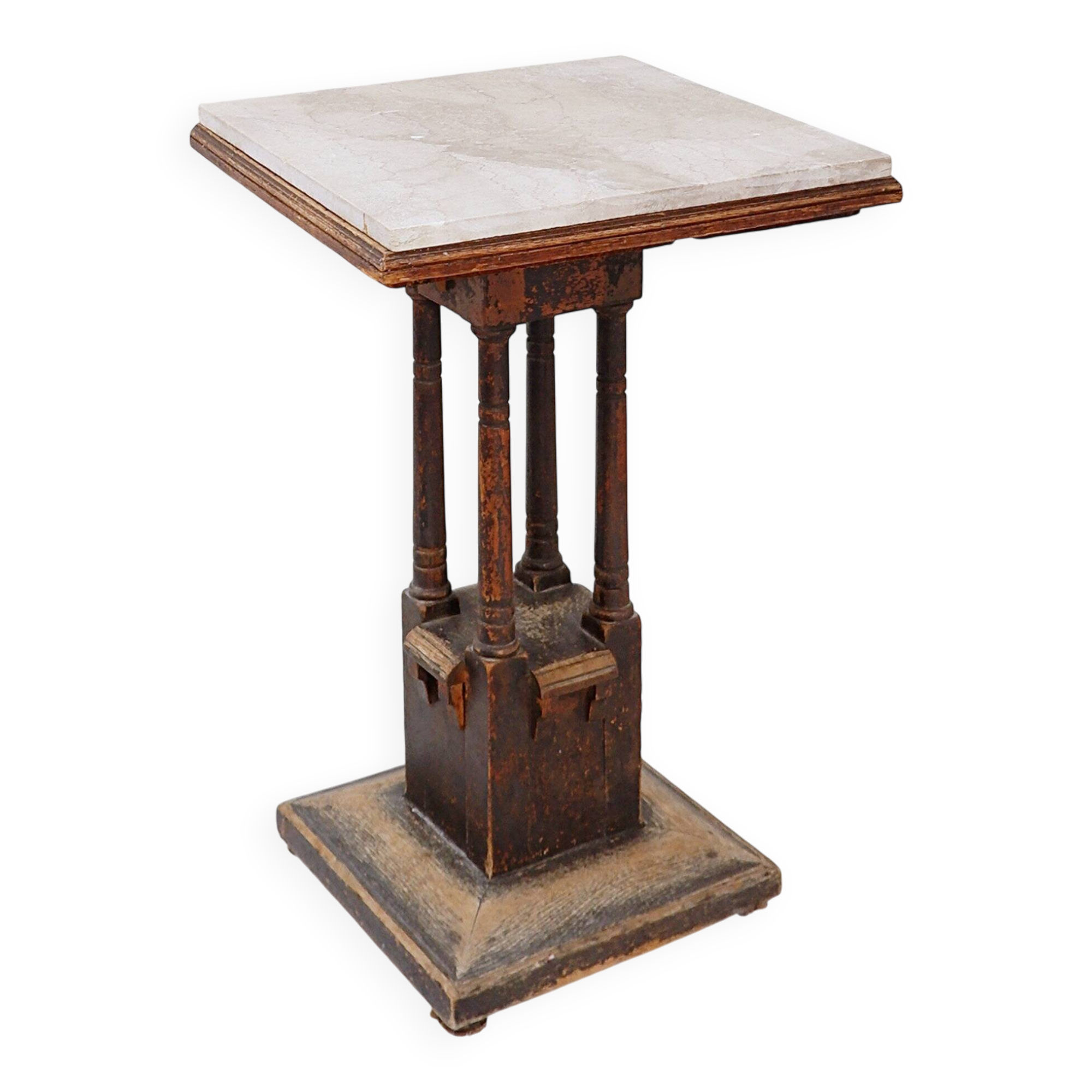 Pedestal table in wood and marble