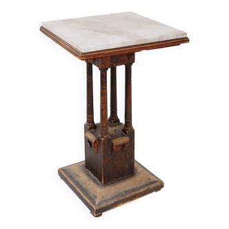 Pedestal table in wood and marble