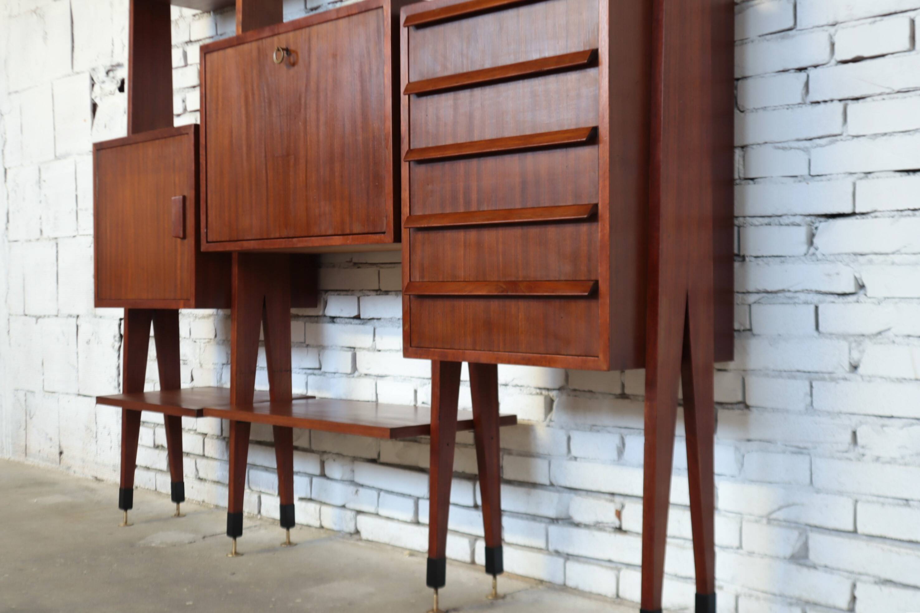mid-century Italian Wall Unit & Bookcase, 1950s