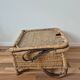 Vintage foldable beach chair, picnic in rattan and leather.