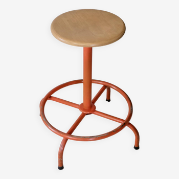 Tabouret à vis en fer et bois