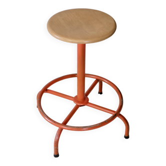 Tabouret à vis en fer et bois